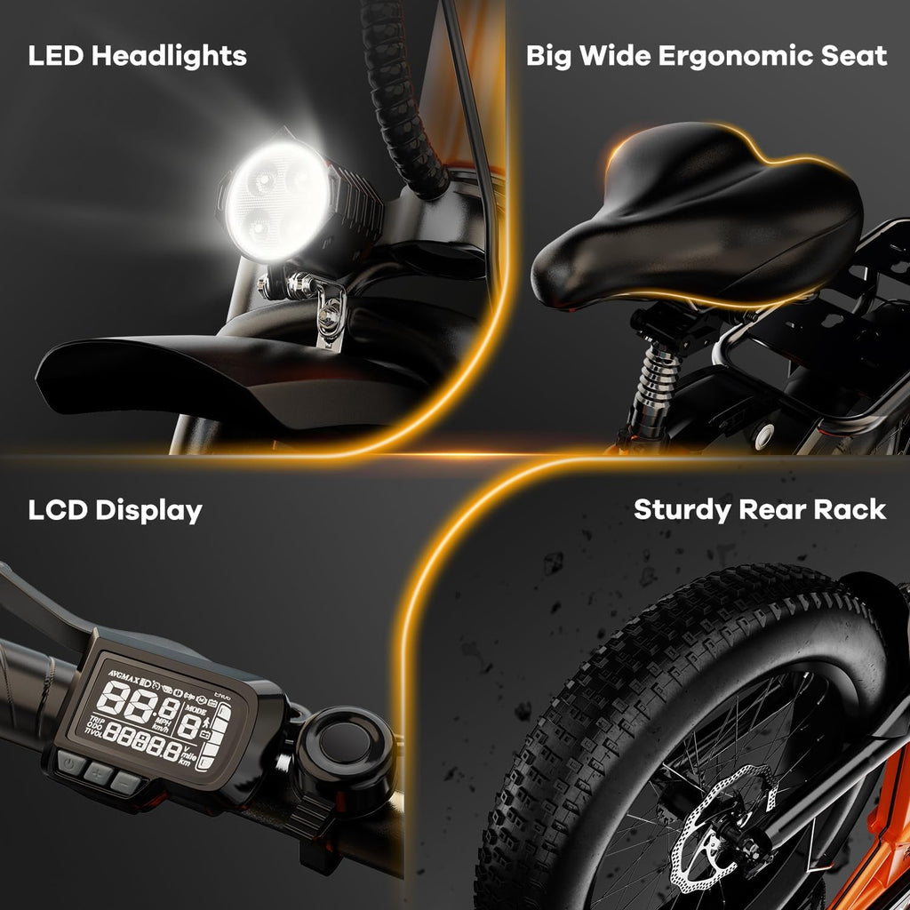 DriftGod Folding Electric Bike, 48V 20.8AH Large Removable Battery E Bike - 20'x3' Fat Tire - 80 Miles Max Range Ebike for Adults,Electric Bicycles for Commuter