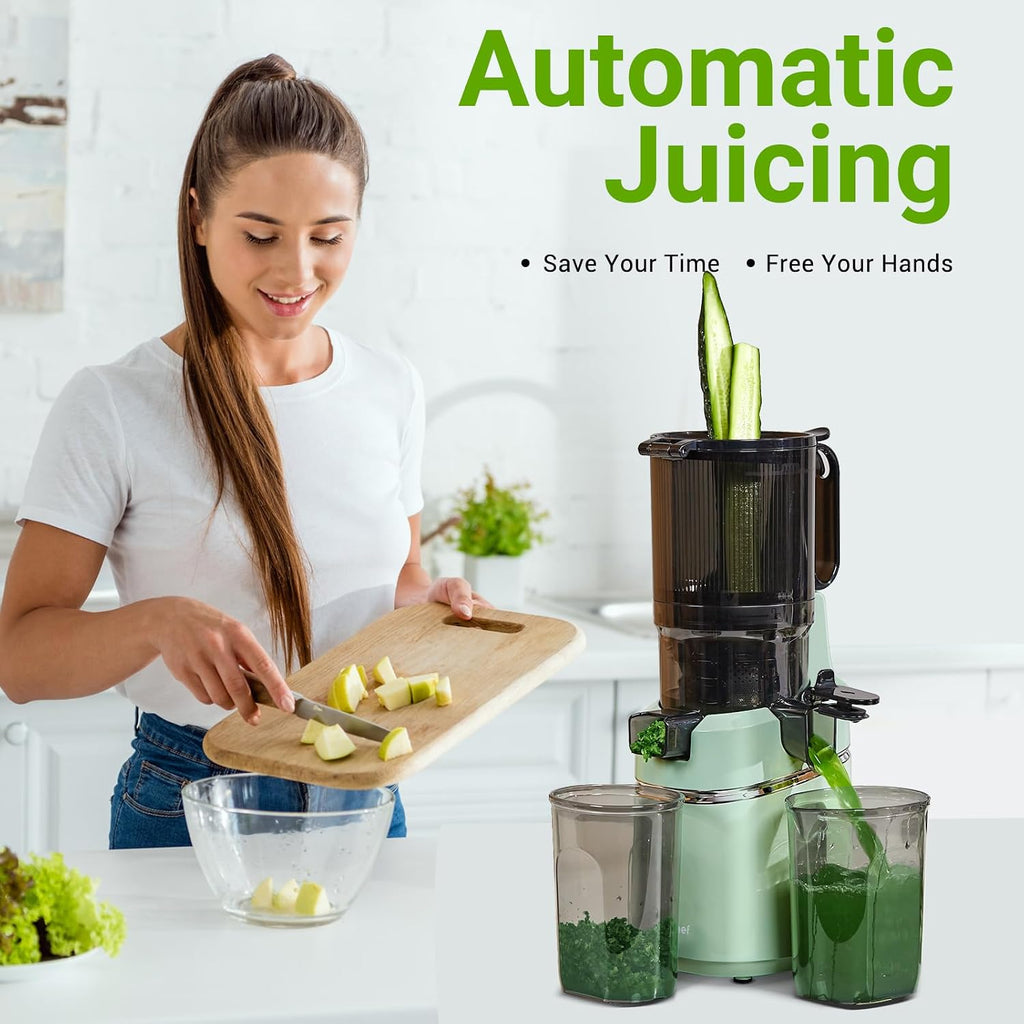 AMZCHEF Juicer Machines, 5.8' Extra Self-Feeding Cold Press Juicer for Whole Vegetable & Fruit, Juice Extractor Machine with Large Auger & Triple Strainers, Easy to Clean, High Juice Yield