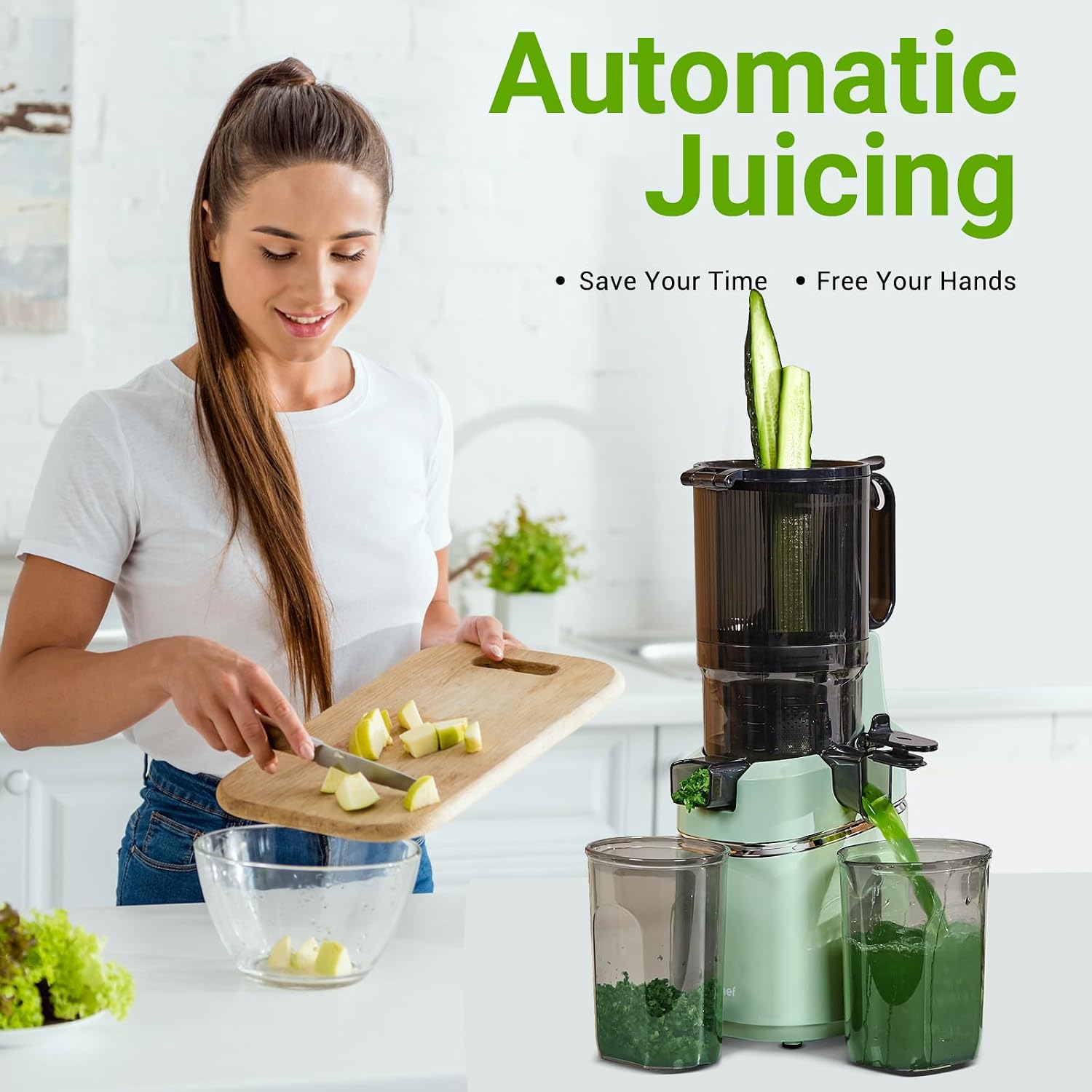 AMZCHEF Juicer Machines, 5.8' Extra Self-Feeding Cold Press Juicer for Whole Vegetable & Fruit, Juice Extractor Machine with Large Auger & Triple Strainers, Easy to Clean, High Juice Yield