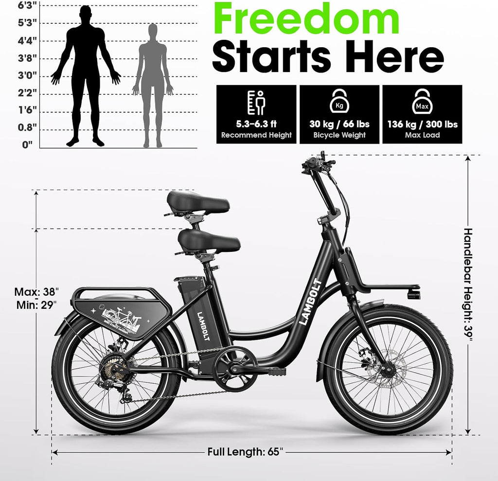 Electric Bike for Adults - 1000W Peak Motor Ebike with 48V15Ah Removable Battery, 20' x 3.0 Fat Tire Step-Thru 7-Speed Commuter Electric Bicycle, Up to 24 MPH, 70 Miles Range, UL 2849 Certified.