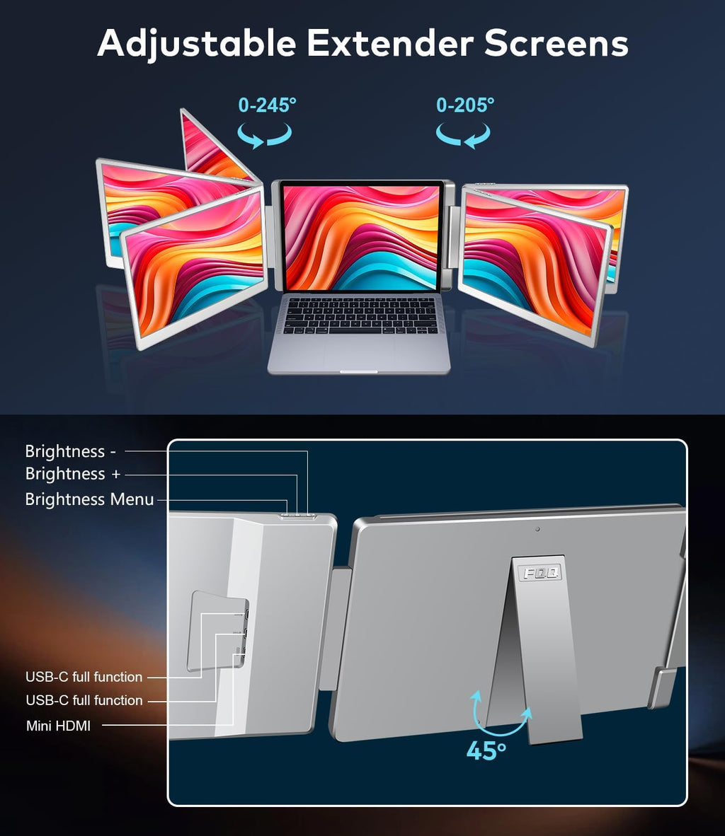 15.6' Laptop Screen Extender, Left Screen 360° Flip Triple Screen Monitor Extender, FHD 1080P IPS Portable Travel Monitor Display, fit for 12-18.5' Laptops, Compatible with Windows and MacBook-S10