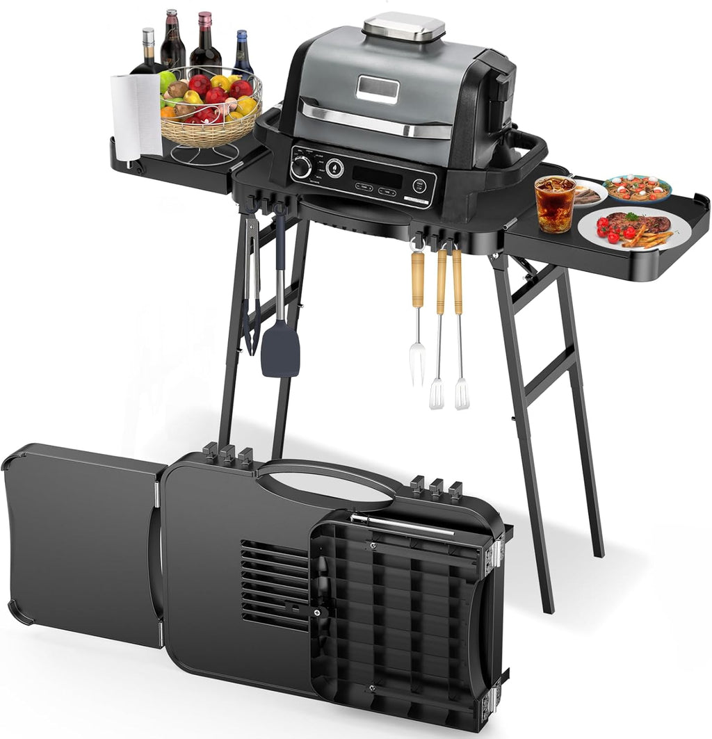 26'/30'/34' Portable Outdoor Grill Stand for Ninja Woodfire Outdoor Grill(OG701 OG850 OG951 OO101 Series), 51in Large Space, Upgrade Height & Quick-Fold Stand for Blackstone Griddle/Onni Pizza Oven