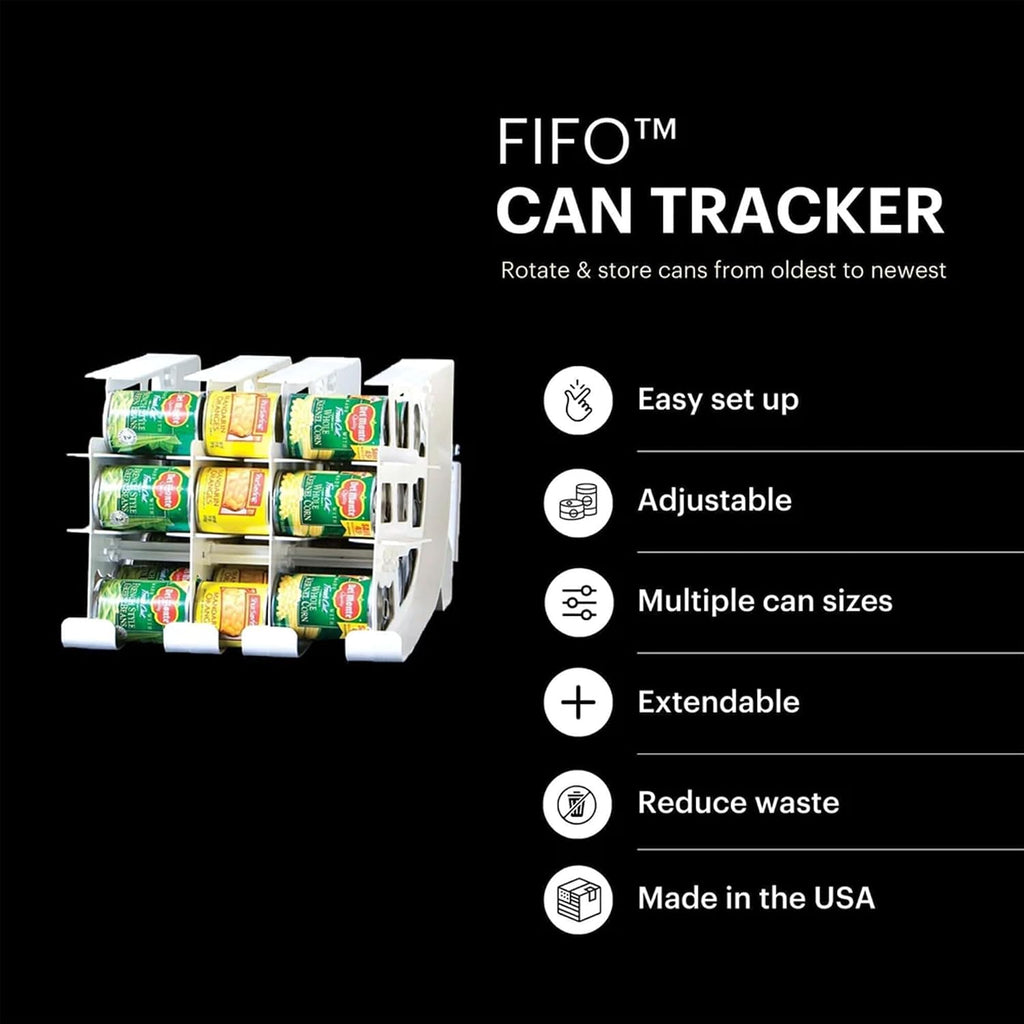 FIFO Can Tracker 4-Pack - 3-Tier Rotating Food Can Organizer for Pantry, Expandable Soda Can Storage for Kitchen, Holds 54 Cans of Food or Soda