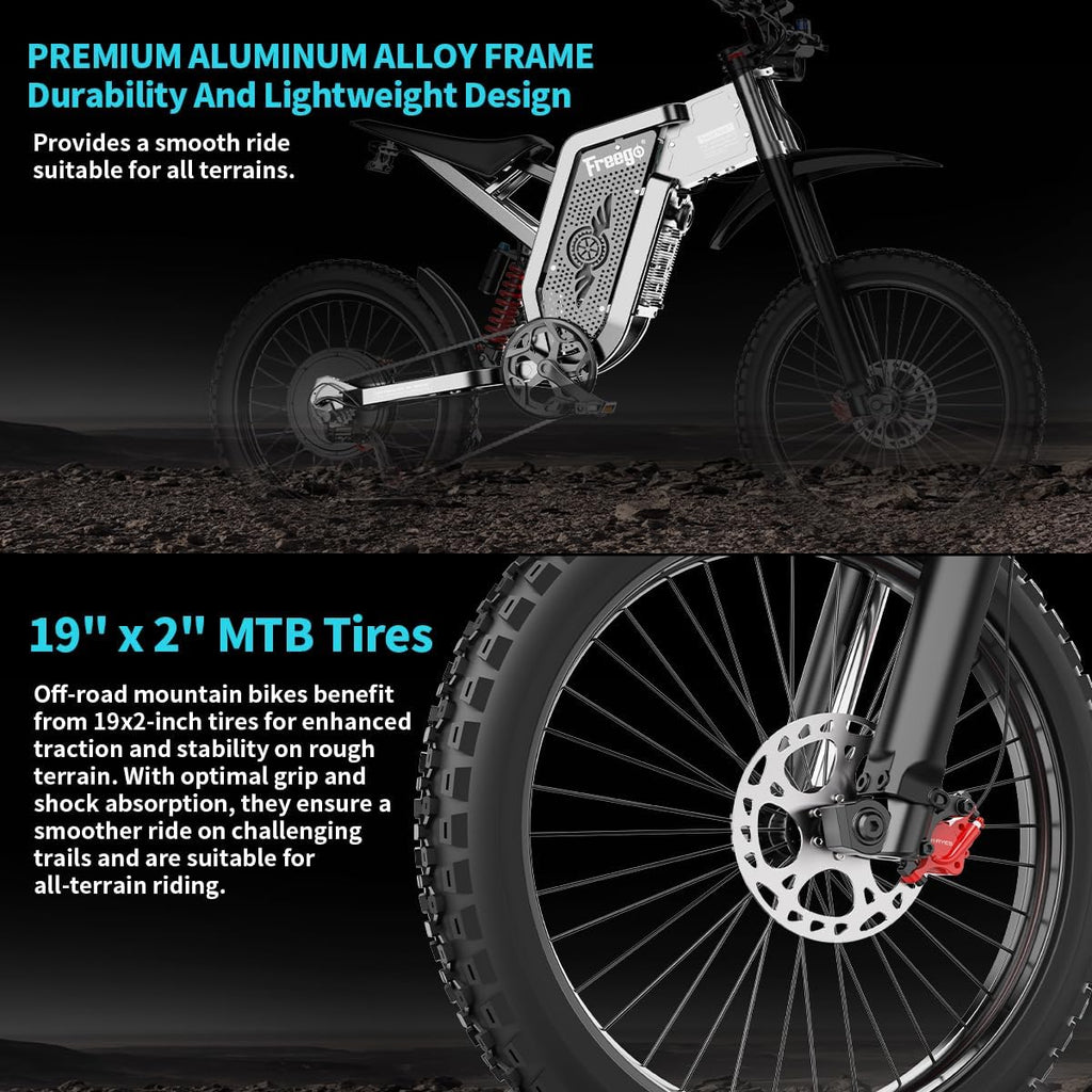Freego X2 Electric Motorcycle for Adults, Electric Dirt Bike 6000W Motor 60V 30Ah Removable Battery, Max 50Mph, 19' x2' Tire Full Suspension/Hydraulic Brake,UL2849 and UL2271 Certifications