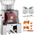 VEVOR Commercial Orange Juicer Machine, 120W Automatic Feeding Juice Extractor, Stainless Steel Juice Extractor for 25 Oranges Per Minute, with Pull-Out Filter Box, PC Cover, 2 Peel Collecting Buckets