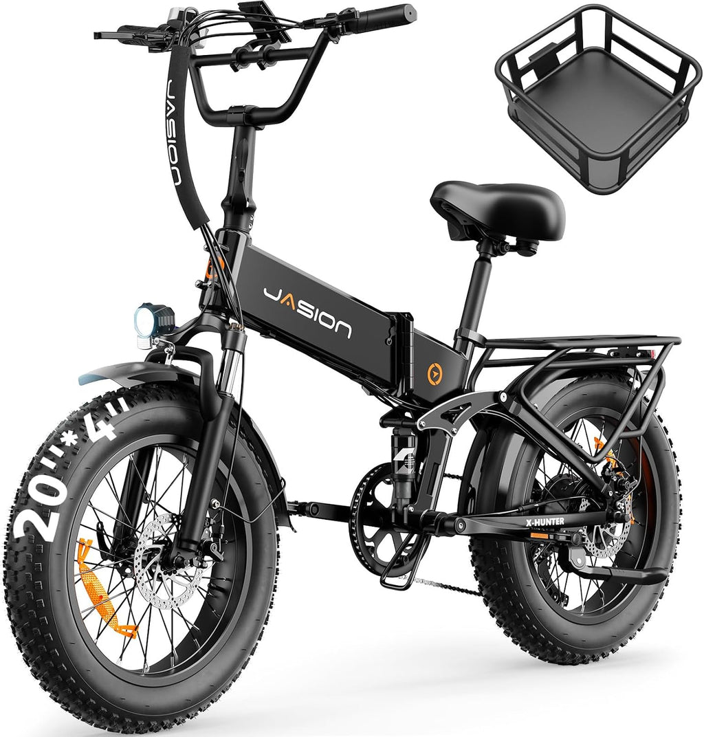 Jasion X Hunter/PRO Electric Bike for Adults,1800W/1400W Peak 20''Fat Tire Foldable Ebike,Folding E Bike Up to 80/70 Miles Range,720/624WH Removable Battery,30 MPH E Bike,Certified by UL2849