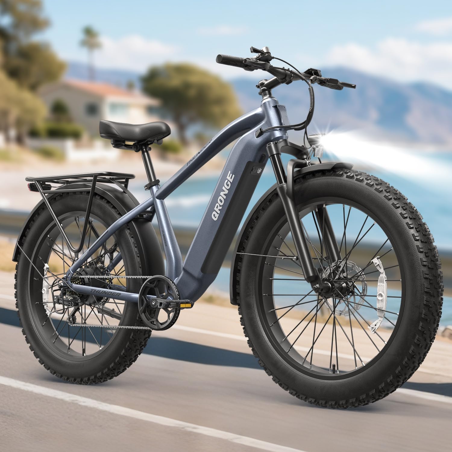 QRONGE Electric Bike for Adults 1800W Peak, Adult Electric Bicycles, 26' Fat Tire Ebike, 28MPH(PAS Mode) Electric Mountain E Bike, Up to 70 Miles, 7 Speed