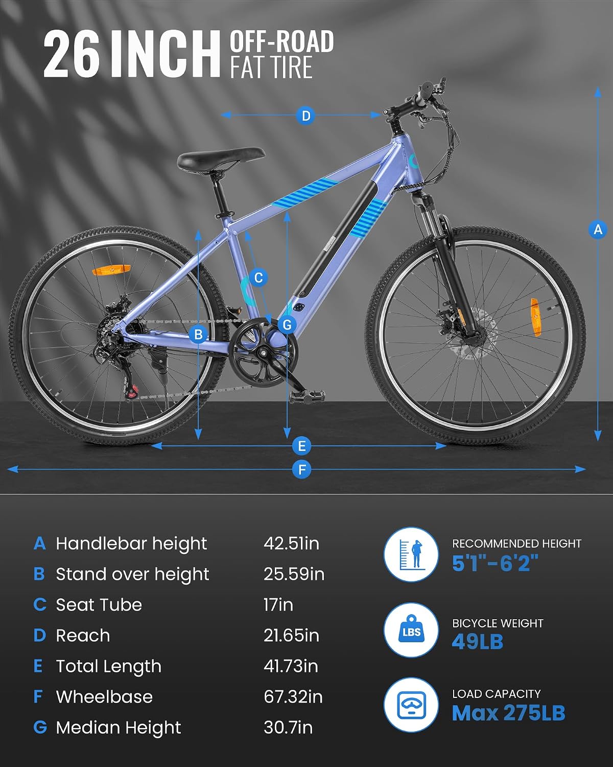 MULTIJOY Electric Bike for Adults,36V Built-in Invisible Removable Battery,350W Brushless Motor(Peak 450W) Electric Mountain Bike,26' Tires&Front Fork Suspension,UL Certified 7-Speed