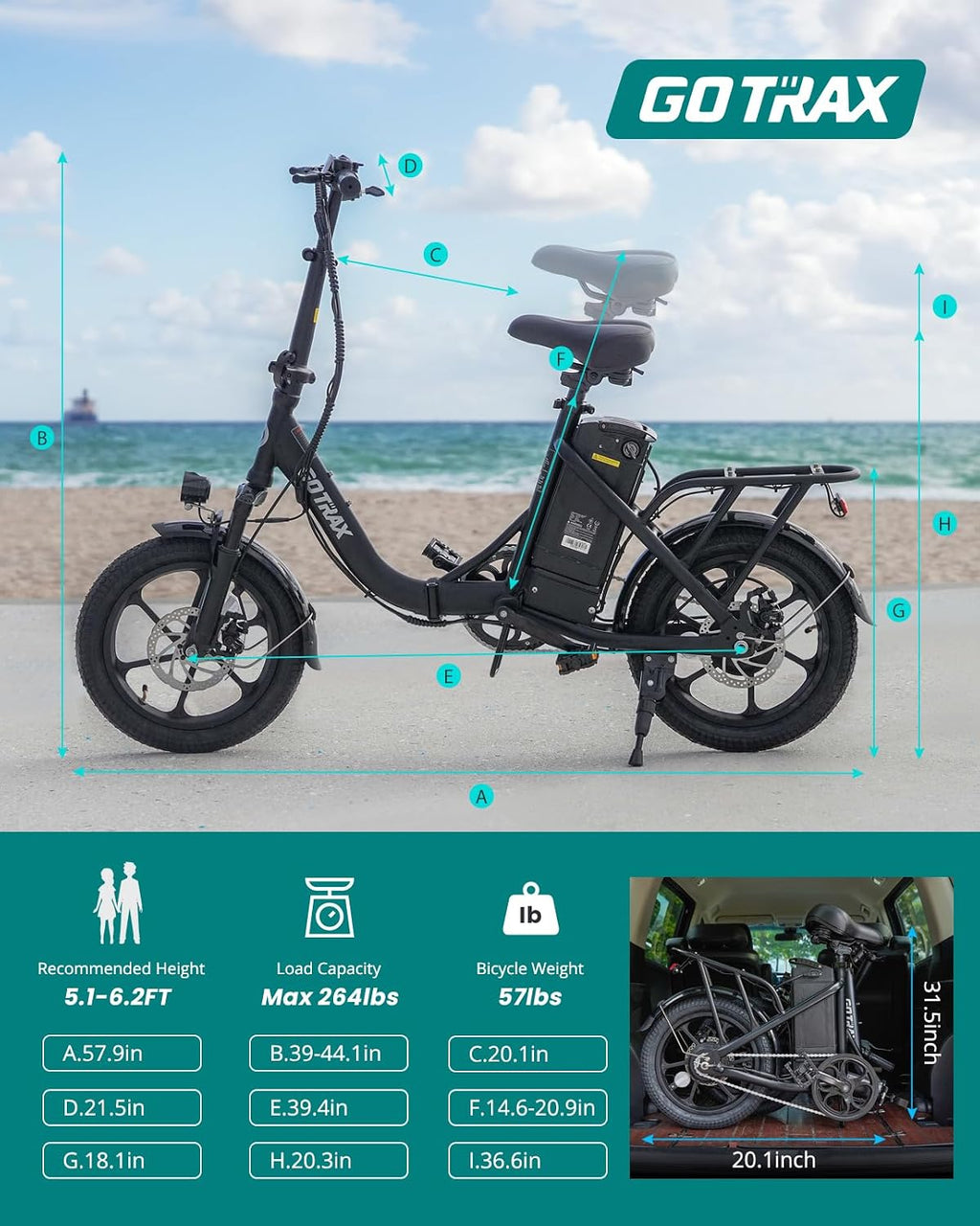 Gotrax 16' Folding Electric Bike, Max 28Miles Range(Pedal-Assist) & Speed 15.5Mph Power by Peak 500W, E-Bike with Removable Battery, Suspension & Adjustable Size, Commuter Bicycle for Adults/Teens