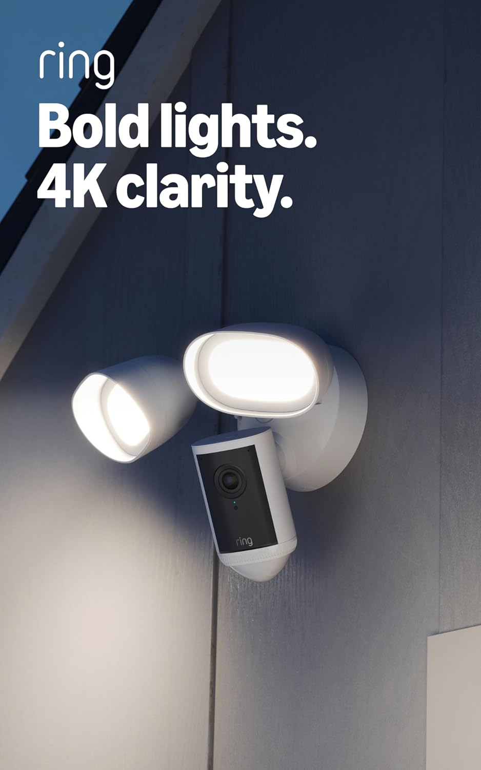 Ring Floodlight Cam Pro, Wired (newest model), Home or business security, Retinal 4K with wide-angle video, 10x Enhanced Zoom, and 2000 Lumen Floodlights, White