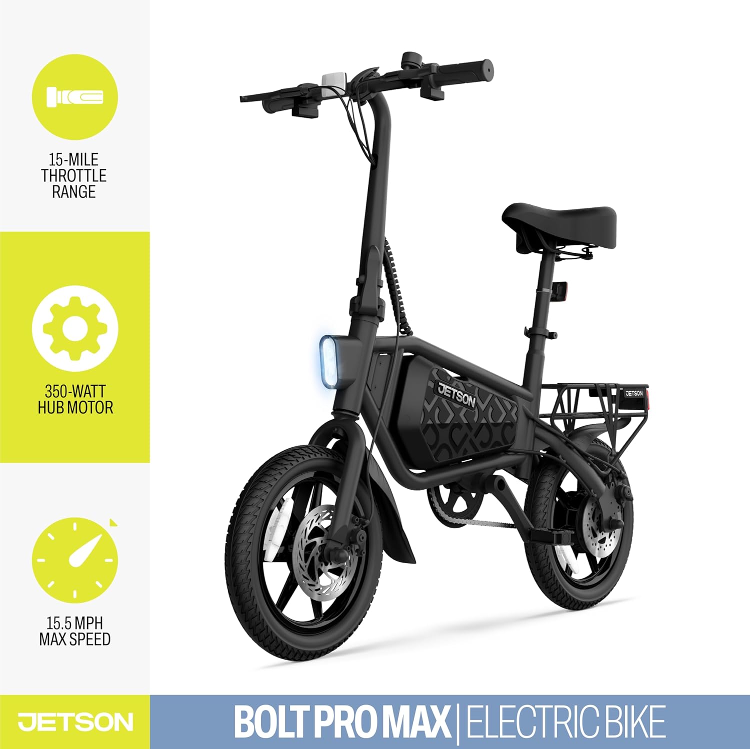 Jetson Bolt Electric Bike, Foot Pegs, Easy-Folding, Built-in Carrying Handle, Twist Throttle, Cruise Control, Up to 15.5 MPH, Range Up to 15 Miles, Ages 13+