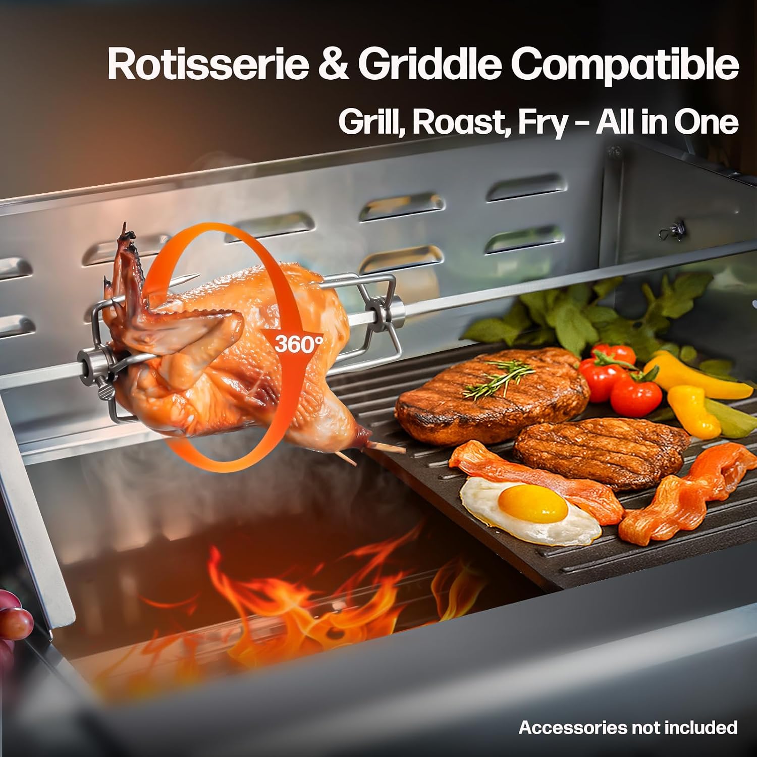 Large Built-In Charcoal BBQ Grill, Charcoal Grills with Liftable Tray, Insulated Hood & Temperature Gauge, Heavy-Duty Stainless Steel Barbecue Grill for Outdoor Kitchen, Family Parties, and Camping