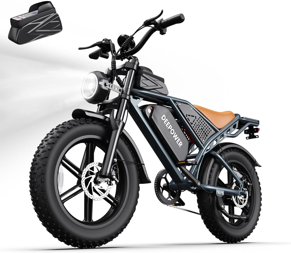 DEEPOWER Electric Bike for Adults,2000W Peak Motor&28MPH Electric Dirt Bike，48V 20AH/35AH/60AH Battery, 70-160 Max Miles,Dual Suspension Ebikes for Adults, 20' Fat Tire E Bike