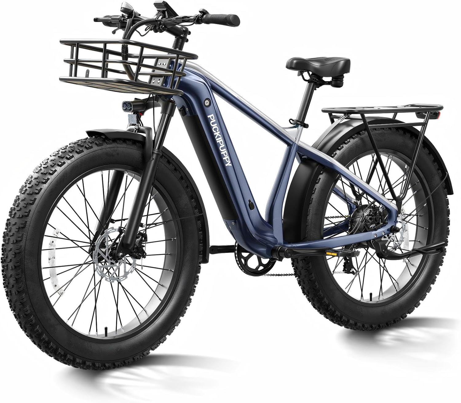 PUCKIPUPPY Electric Bike for Adults 960W, 26' Fat Tire 80Miles Range Electric Mountain Bike, 48V 15AH Removable Battery Ebike, 28MPH 7 Speed Aluminum Frame E Bike with Rear Storage Shelf