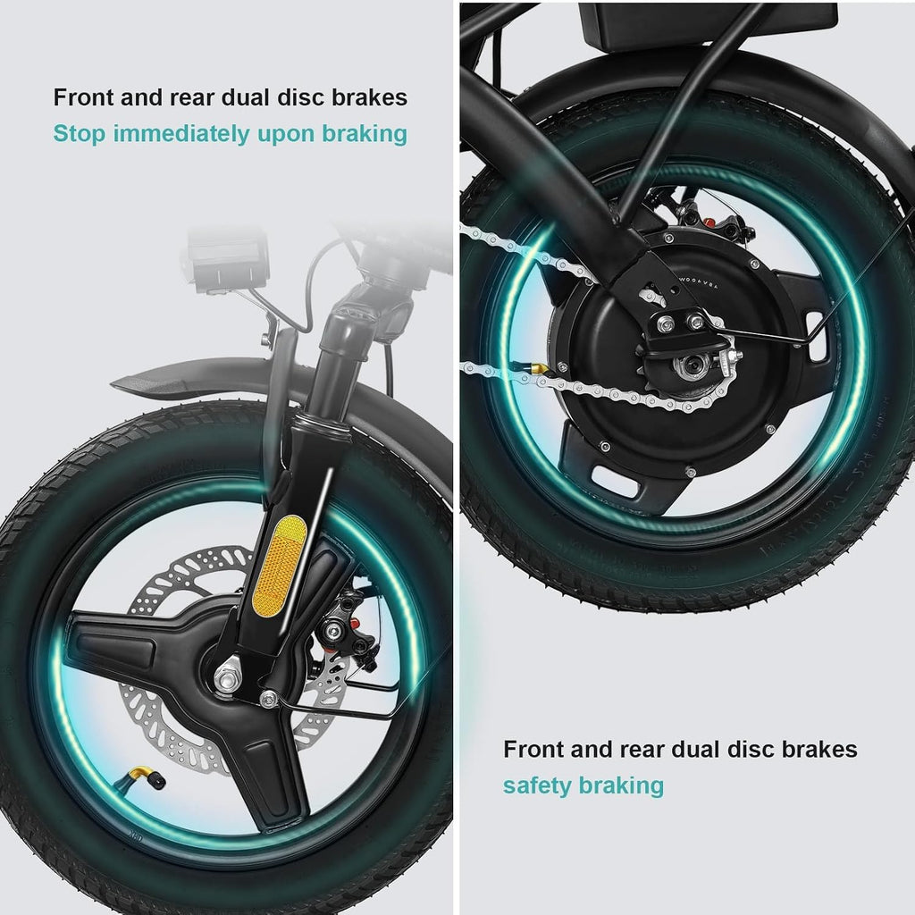 Electric Bike for Adults and Teens, 560W Motor 24MPH Compact Commuter Ebike, 32 Miles Range, 48V 10Ah Battery, 3 Shock Absorbers, 14' Mini Foldable Electric Bicycles with Basket, UL 2849 Certified