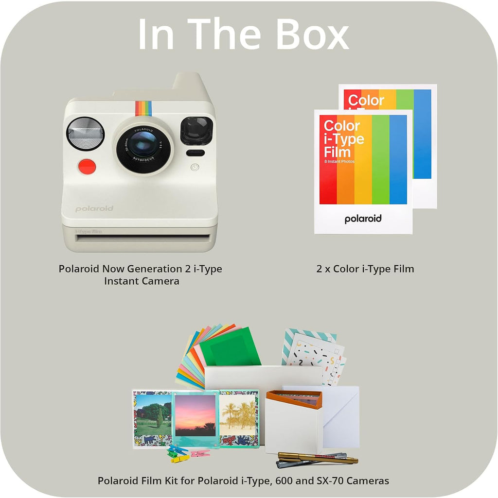 Polaroid Now Gen 2 Camera (Vintage White) with Double Pack Film and Photo Box Kit
