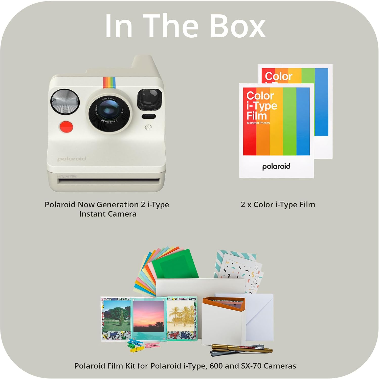 Polaroid Now Gen 2 Camera (Vintage White) with Double Pack Film and Photo Box Kit