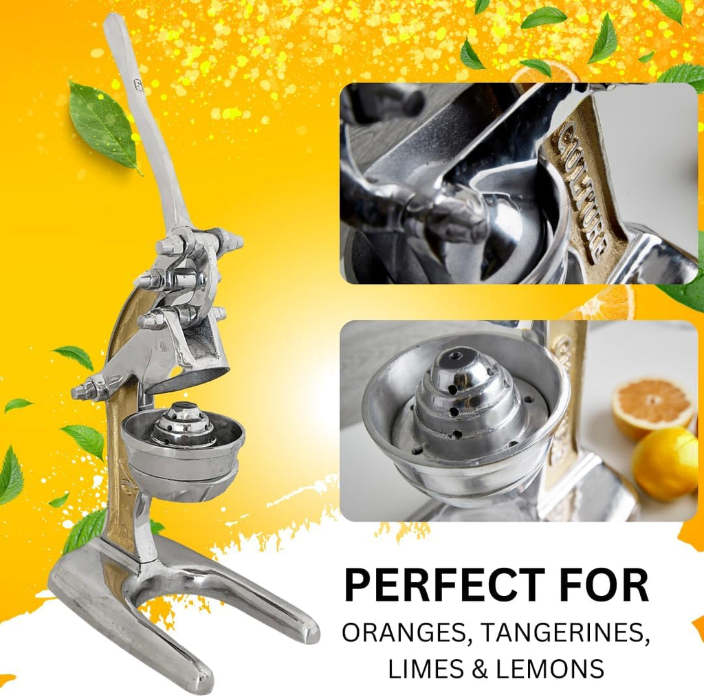 Artisan Cast Aluminum Professional Grade Manual Hand Press Juicer Perfect for Orange, Grapefruit, and Large Citrus Fruits Morning Drinks, Cocktails, or Cooking by Verve CULTURE - Gold - Large 14x9x17