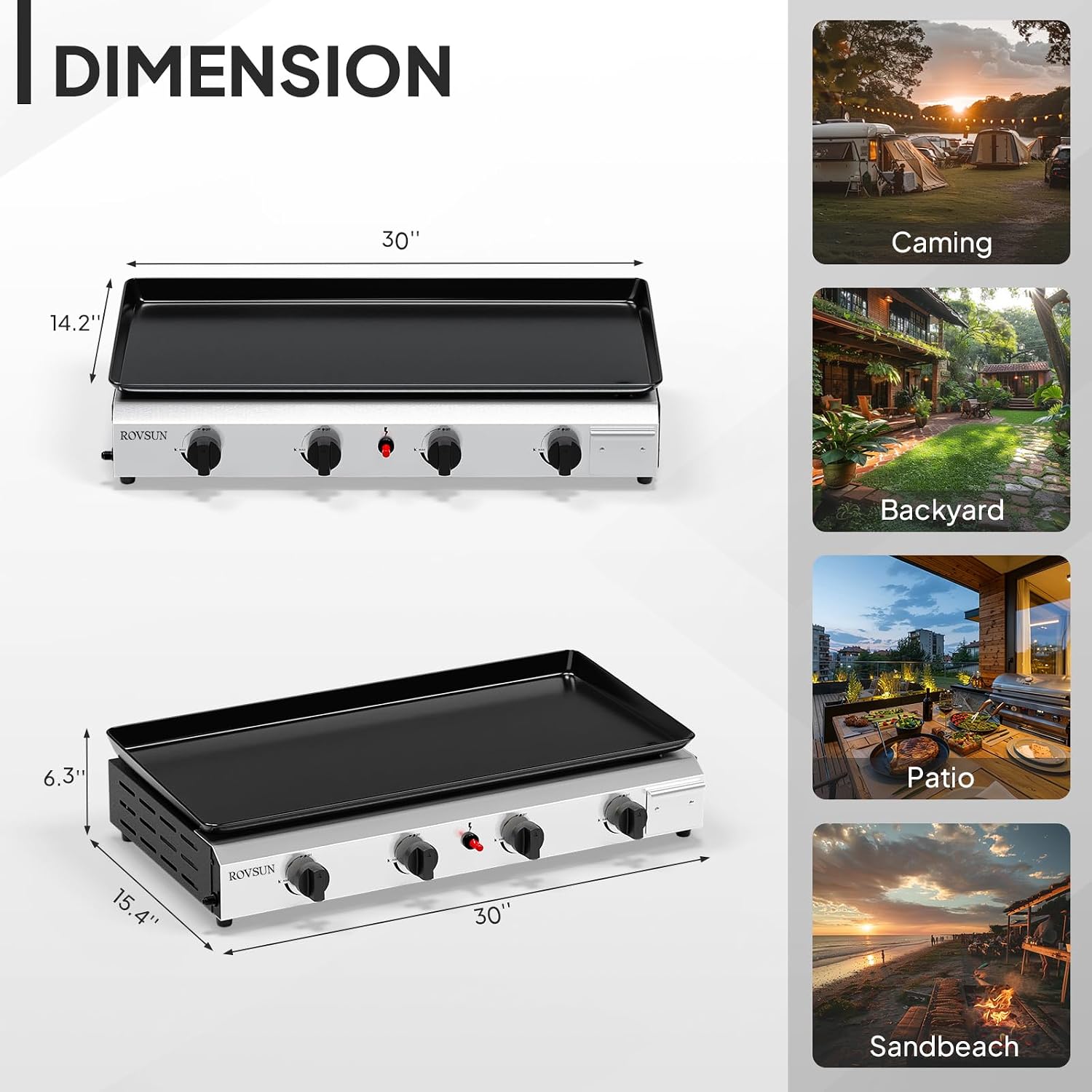 ROVSUN 4 Burner Portable Propane Griddle with Electronic Ignition & Regulator, 40,000 BTU Tabletop Flat Top Gas Grill with Nonstick Enameled Tray for Outdoor Cooking Camping BBQ Tailgating
