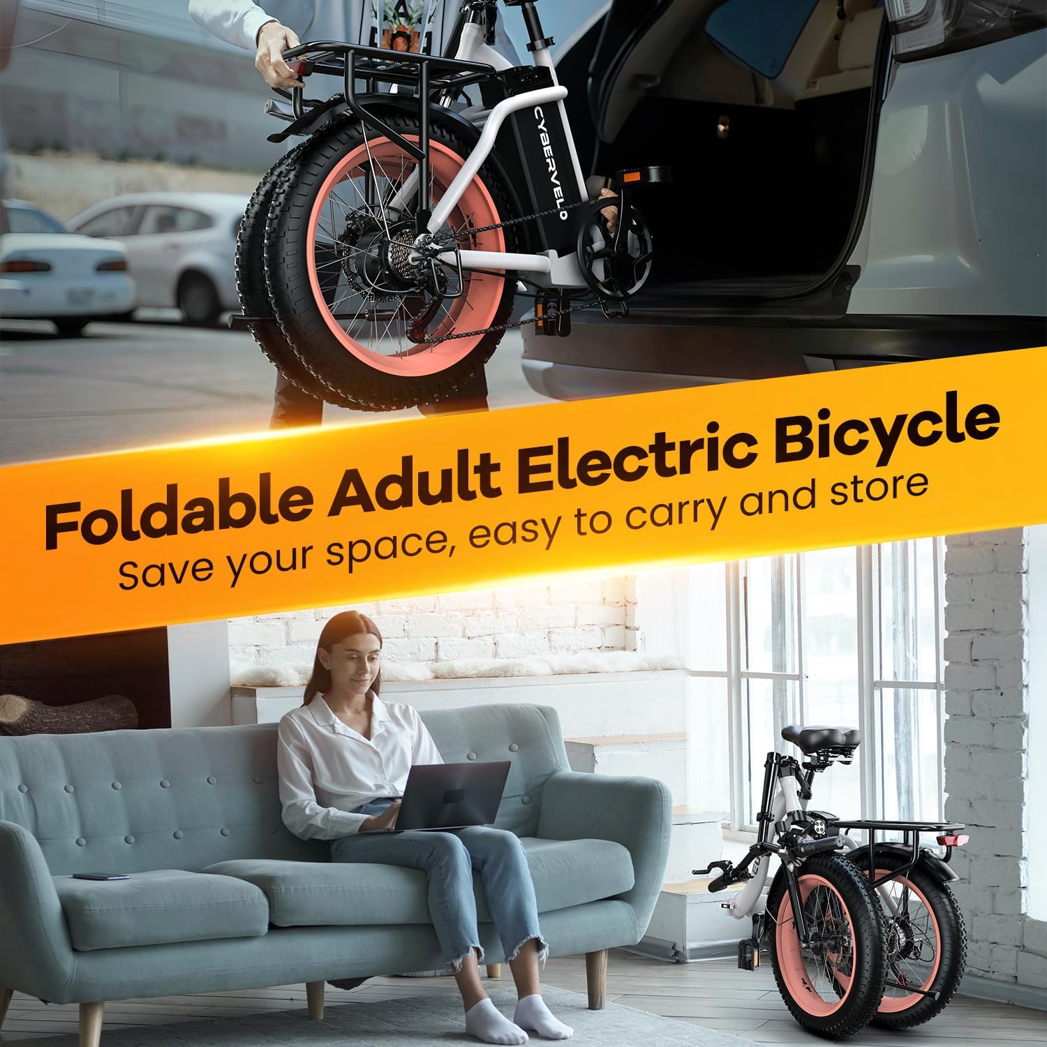 EUYBIKE Folding Electric Bike for Adults with Peak 1000W Motor, 48V 20AH Battery up to 80 Miles, 20' Fat Tire All Terrain Ebike, Front Suspension 7-Speed Commuter E Bike, Step-Thru, UL Certified