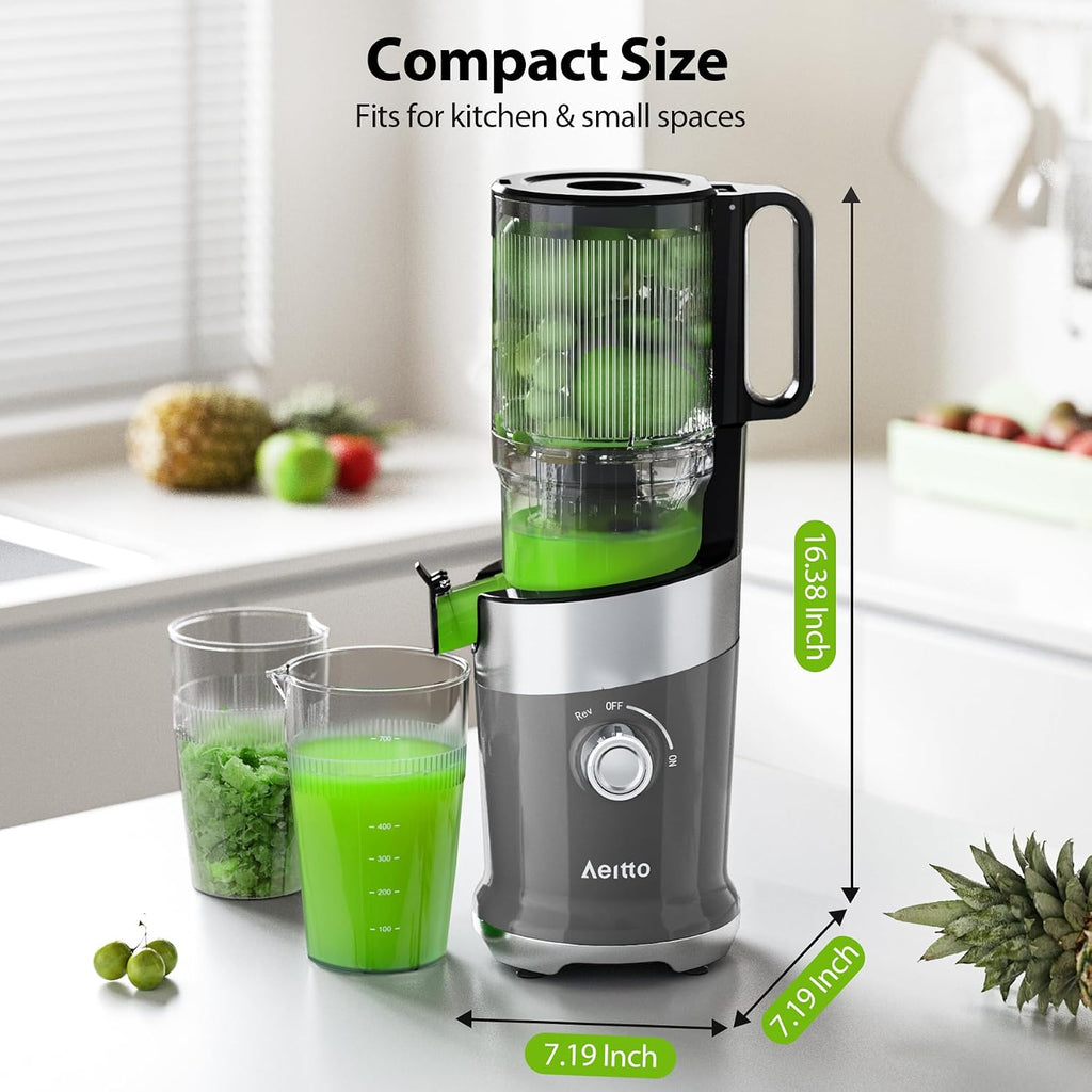 Aeitto Juicer machines with 4.9' Wide Feed Chute Fit Whole Fruits & Vegetables, Easy to Clean,Grey