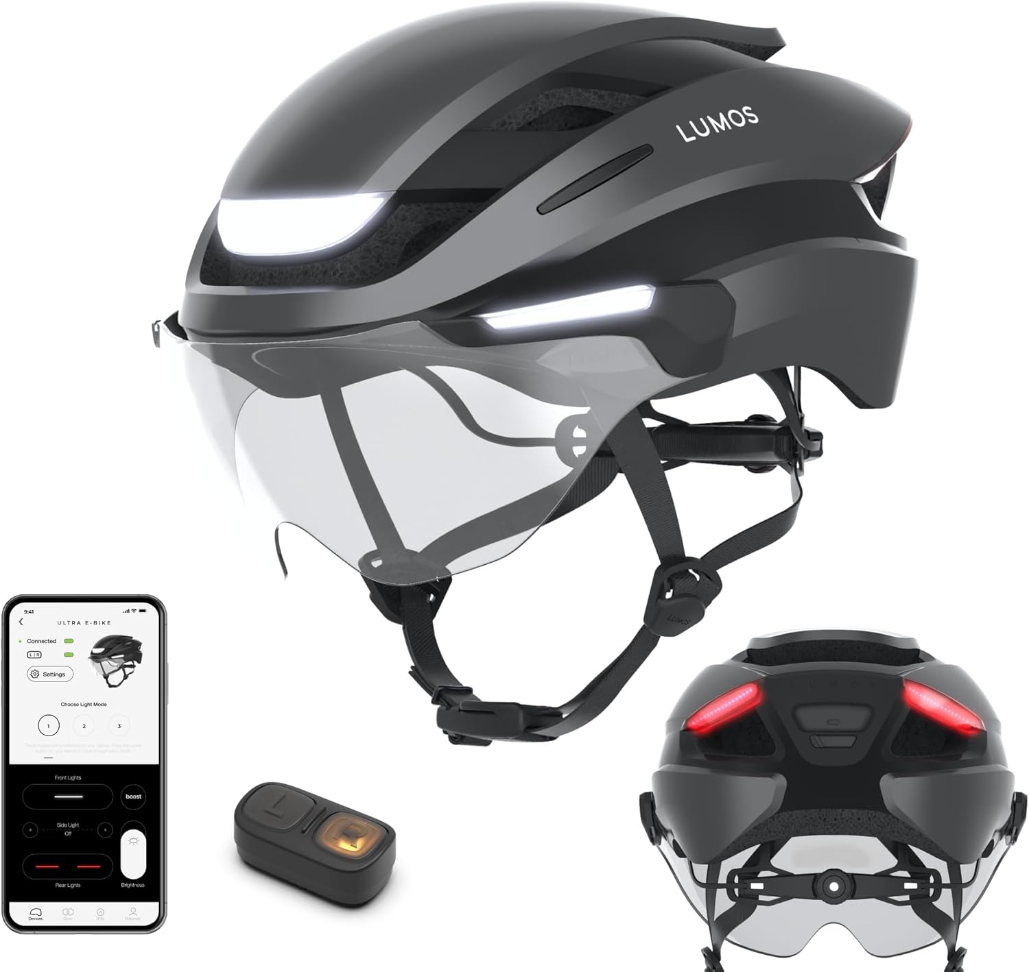 Lumos Ultra E-Bike Smart Helmet | NTA 8776 Certified | Front & Rear LED Lights | Retractable Face Shield | App Controlled | EBike, Scooter, Cycling, Bicycle | Adults, Men Women