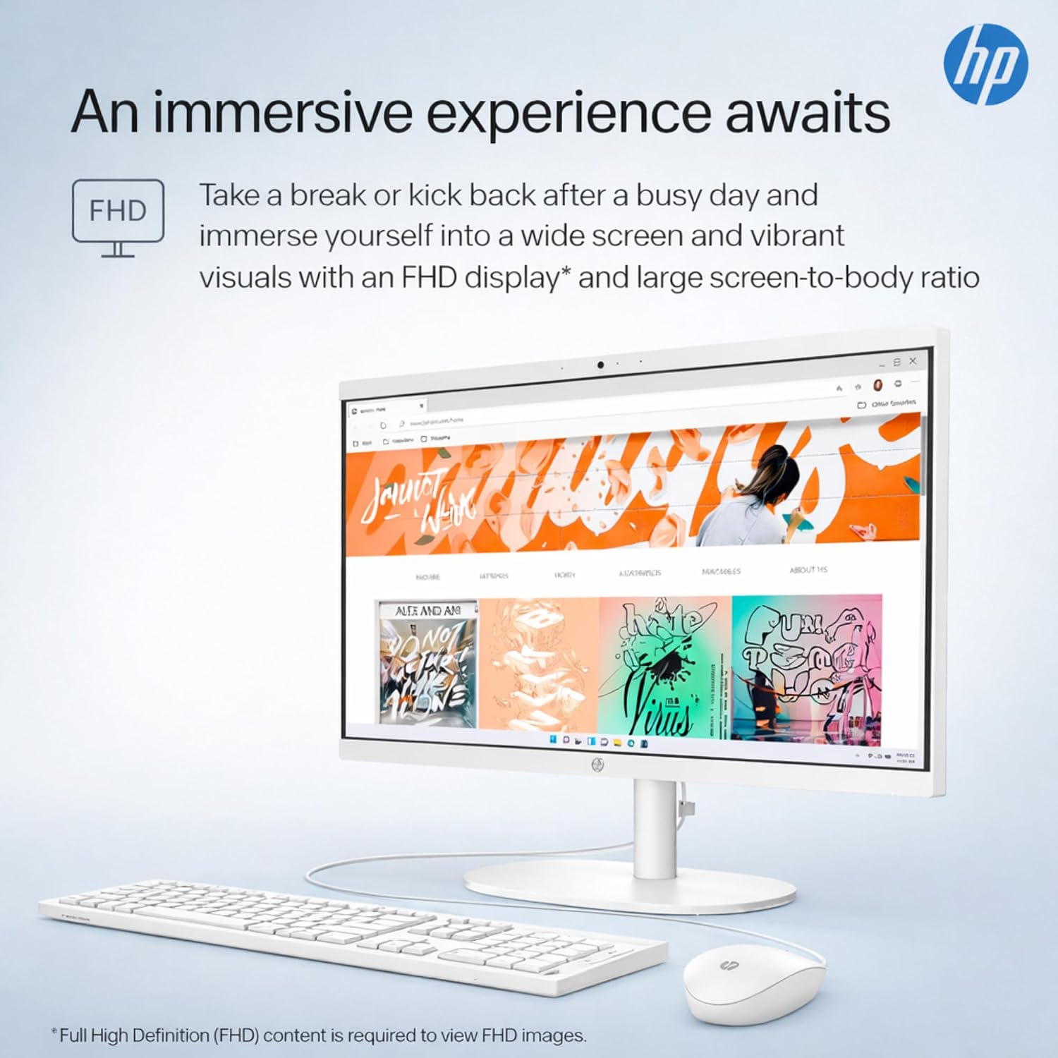 HP 22' FHD All-in-One Desktop Computer - Latest 13th Gen Intel Quad-Core - Office 365 for The Web - 8GB DDR5 RAM - 128GB UFS Storage - Wireless Earbuds - Keyboard and Mouse