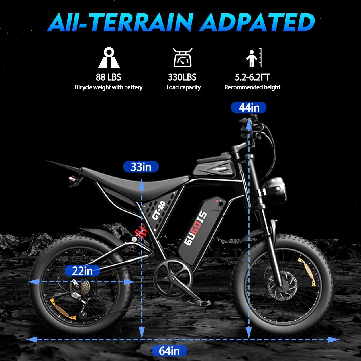 GugoIs Electric Bike for Adults,1000W/3000W Peak Motor Electric Bicycle,Up to 31 MPH,Max 30-60 Miles,48V 15.6/23Ah Large Removable Battery Ebikes, 7-Speed for All Terrain 20'/26' Mountain E Bike