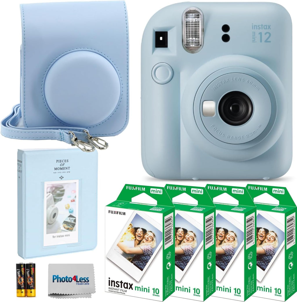 Fujifilm Instax Mini 12 Instant Film Camera (Pastel Blue) + Fuji Instax Mini Instant Film – 40 Sheets + Instant Camera Gift Bundle