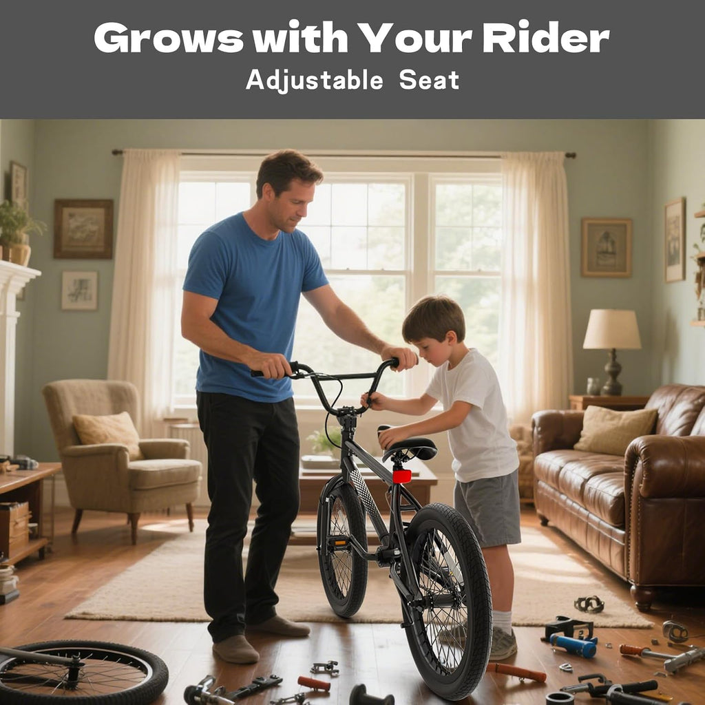 KORIMEFA Freestyle BMX Bike 18 20 inch Kids Boys Trick Bicycle for 7-12 Years Old, Hi-Ten Steel Frame, Beginner-Level to Advanced Riders