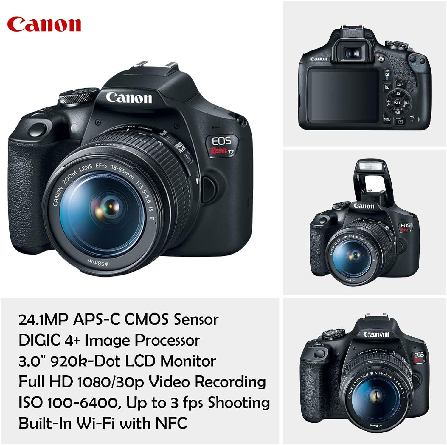 Canon EOS Rebel T7 DSLR Camera Bundle with 18-55mm IS II, EF 75-300mm III, and 500mm Preset Lens, 32GB Memory and Accessories (Renewed)