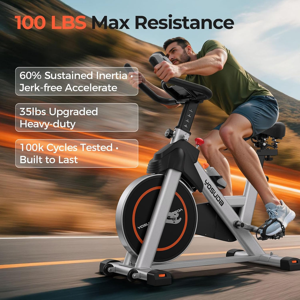YOSUDA Exercise Bike, Brake Pad Stationary Bike for Home with Exclusive App, Magnetic Indoor Cycling Bike with 300 lb Weight Capacity, Low Noise, Tablet Holder and Fitness Courses for Weight Loss