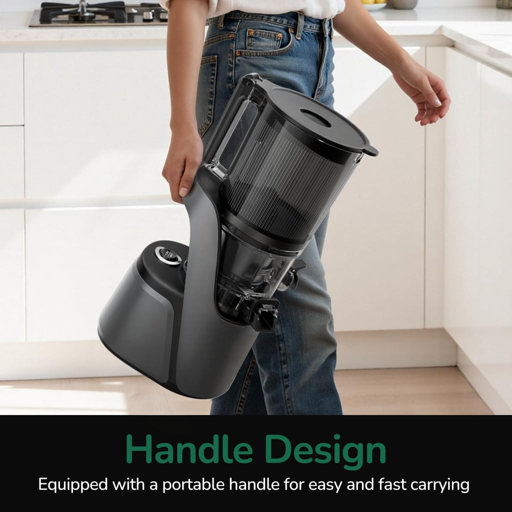 Canoly C16 Cold Press Juicer, 6' Extra Wide Feed Chute, 3-IN-1 Strainers (Juice & Sorbet & Nut Milk), Powerful AC Brushless Motor, Self Precut System, Juicer Machines with BPA-Free (Space Gray)