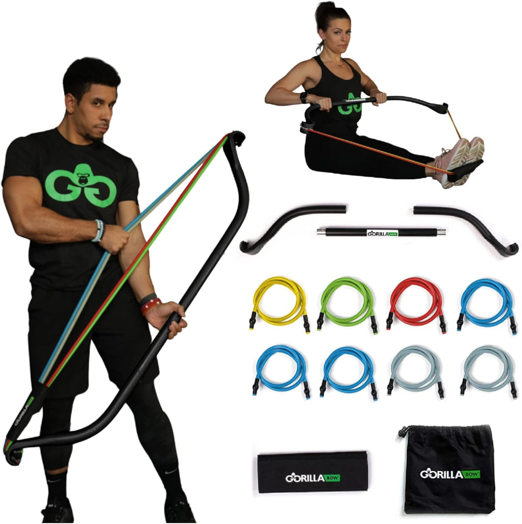 Gorilla Bow Travel All-in-ONE Strength Training Equipment, Portable Home Gym System, 100 Plus Quality Workouts for Travel, Home Gym & Outdoor Includes Workout Guide and Videos