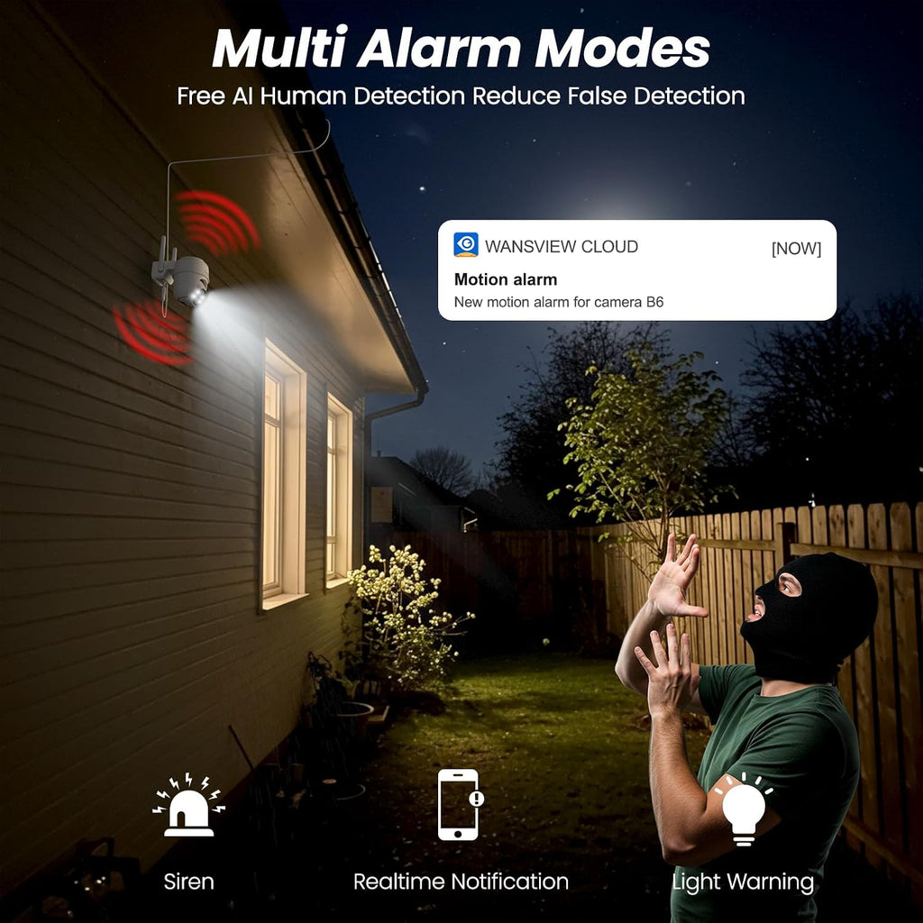 Cinnado 2K Cameras for Home Security-2.4G WiFi Outdoor Camera Wireless Solar/Battery Powered, 360° Viewing, Human Detection, Color Night Vision, Cloud/SD Storage B6 (B6-White-3pack-2.4G)