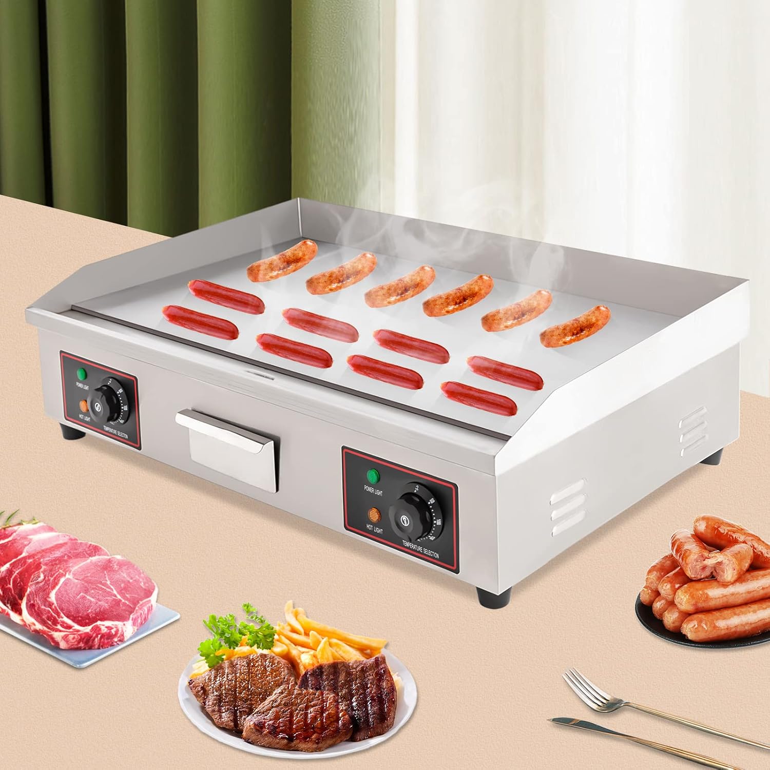 30'Commercial Electric Griddle Electric Countertop Griddle 3000W Restaurant Grill BBQ Flat Top 430 Stainless Steel Long Griddle Electric Nonstick Adjustable Thermostatic Control for Kitchen 110V