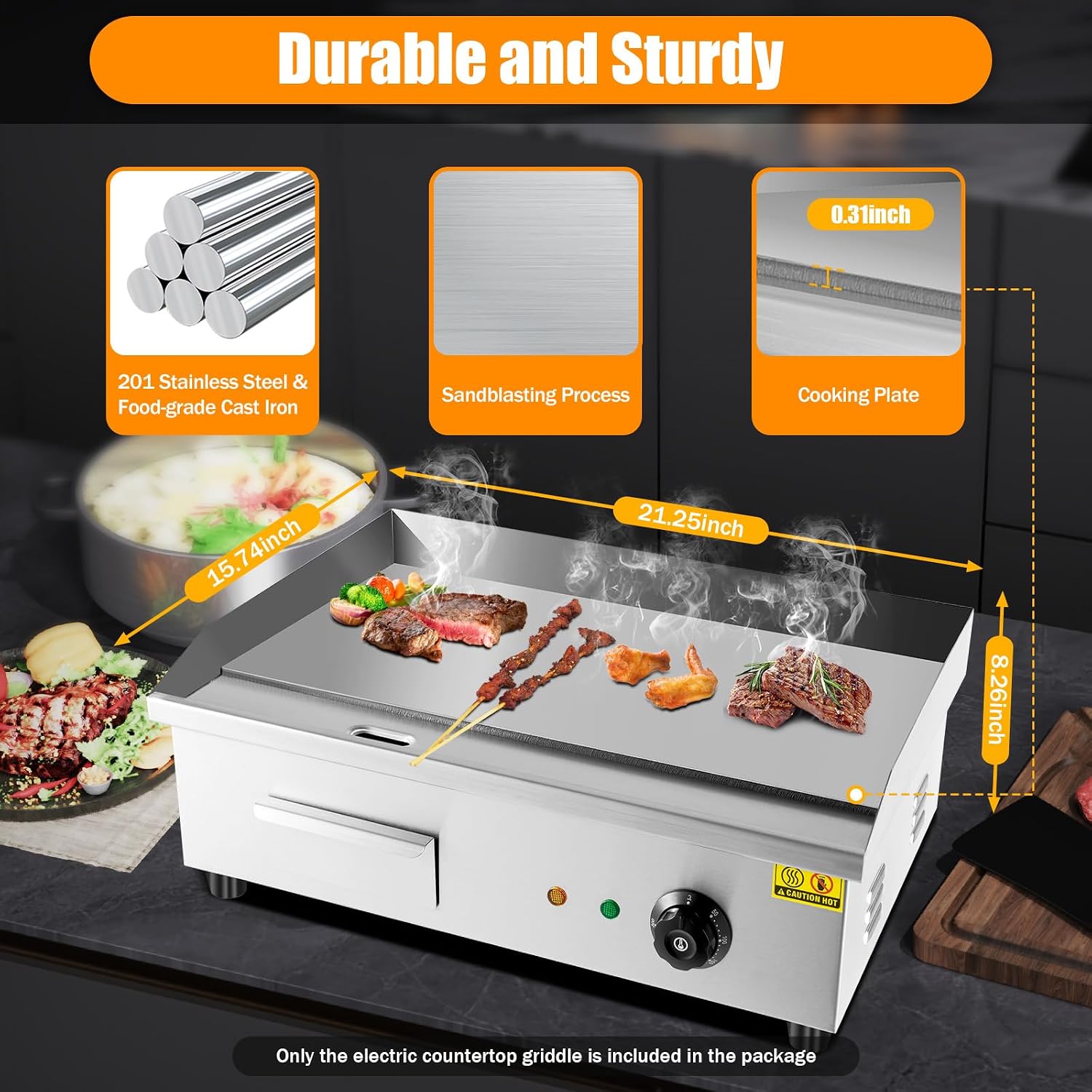 24'Commercial Electric Griddle Electric Countertop Griddle 3000W Restaurant Grill BBQ Flat Top 430 Stainless Steel Long Griddle Electric Nonstick Adjustable Thermostatic Control for Kitchen 110V