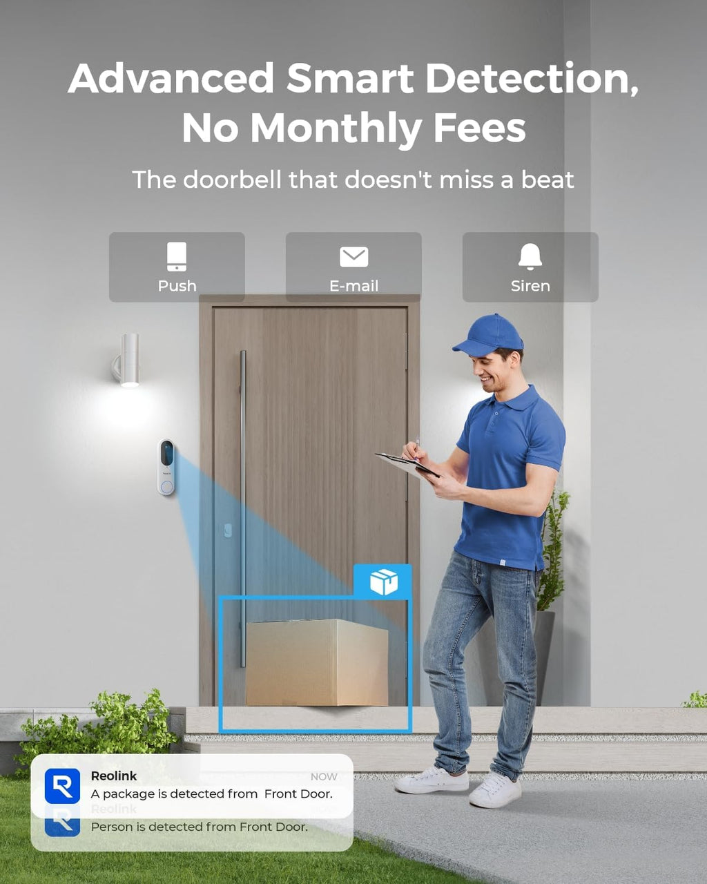 REOLINK Video Doorbell Camera, Battery Version, 2K 150°x150° Head-to-Toe View, 2.4/5 GHz Dual-Band WiFi, Person/Vehicle/Package Detection, Two-Way Talk, No Monthly Fees (Chime not Included)
