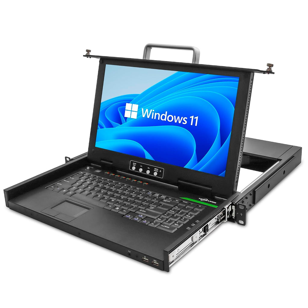 1U Rack Mount KVM Console, 1080P 15.6' LCD Monitor, 8 Port VGA KVM Switch with Keyboard Touchpad, OSD Control, 8 VGA USB KVM Cables, Dual Power Supply, All in One for Short Depth Network Cabinets
