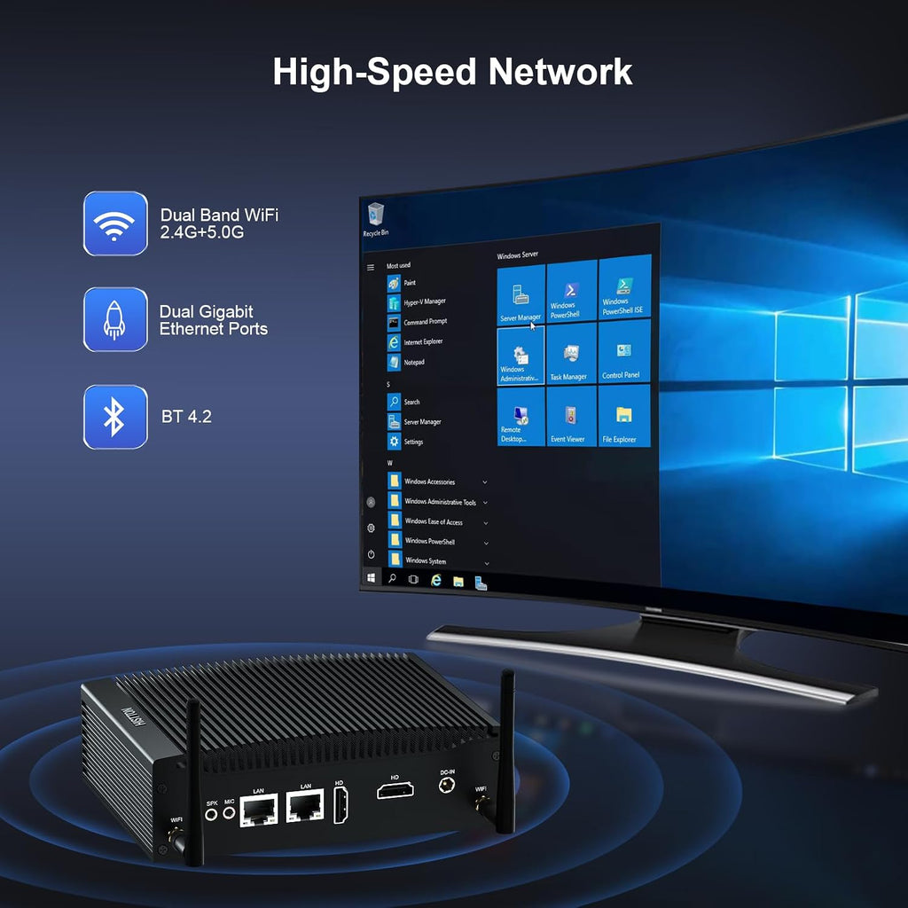 HISTTON Mini Computer Windows 11 Pro, Mini Desktop PC Core i5-8265U, DDR4 8GB RAM, 128GB SSD, Micro PC, Dual LAN, BT4.2, Industrial Mini PC with 2 RS232 COM, Dual HD, USB3.0, Small PC