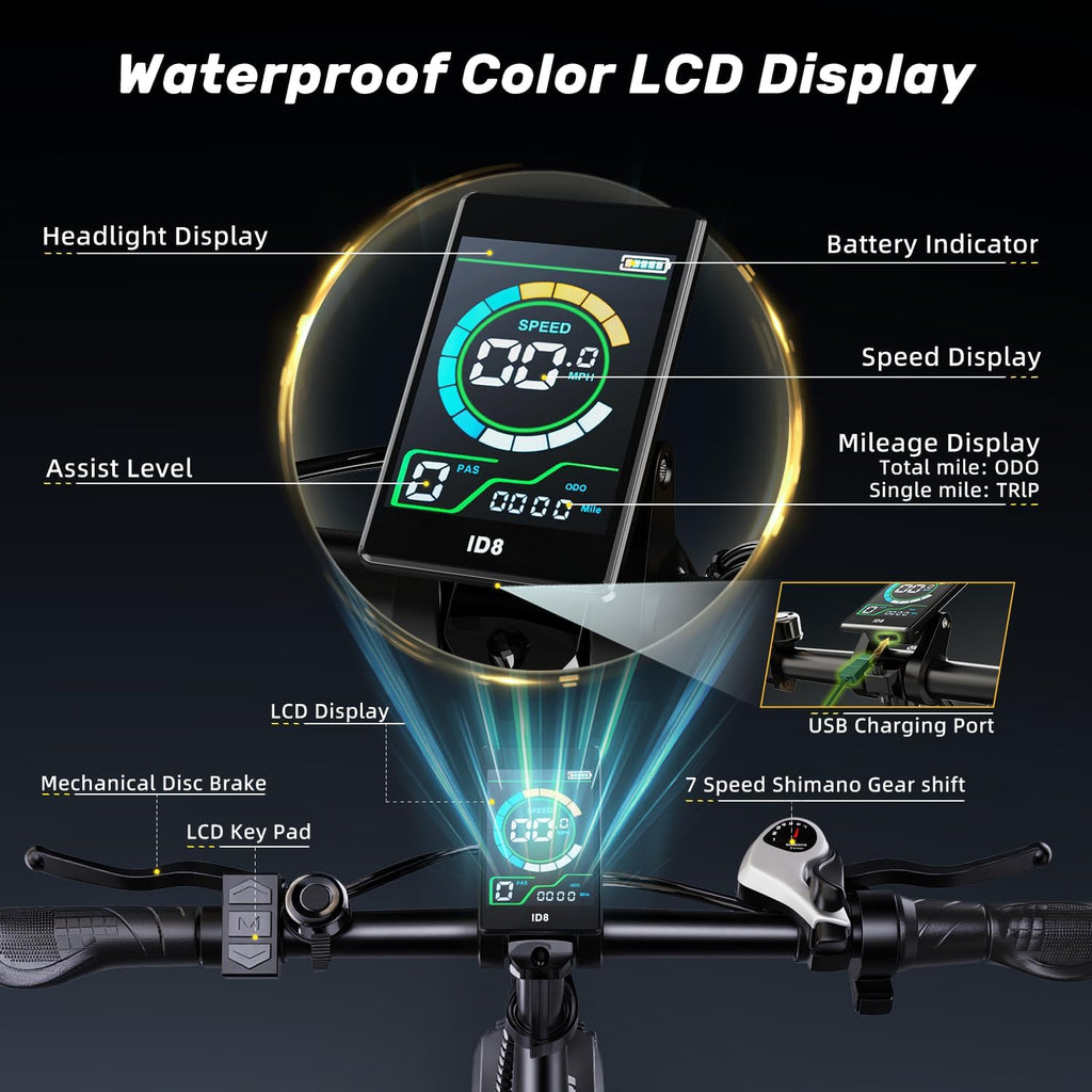Folding Electric Bike for Adults and Seniors, 1000W Motor 48V 20AH Battery 30MPH 80 Miles, 20' Fat Tire All Terrain Ebike, 7-Speed Commuter E Bike, Step-Thru Electric Bicycle for Women and Teens