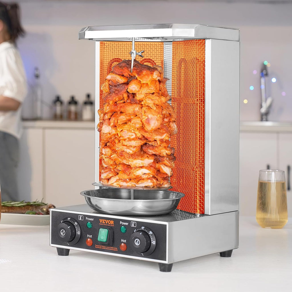 VEVOR Shawarma Grill Machine, 122°F-572°F, 13lbs Capacity, Chicken Shawarma Cooker Machine with 2 Burners, Stainless Steel, Electric Vertical Broiler Gyro Rotisserie Oven for Home and Commercial Use