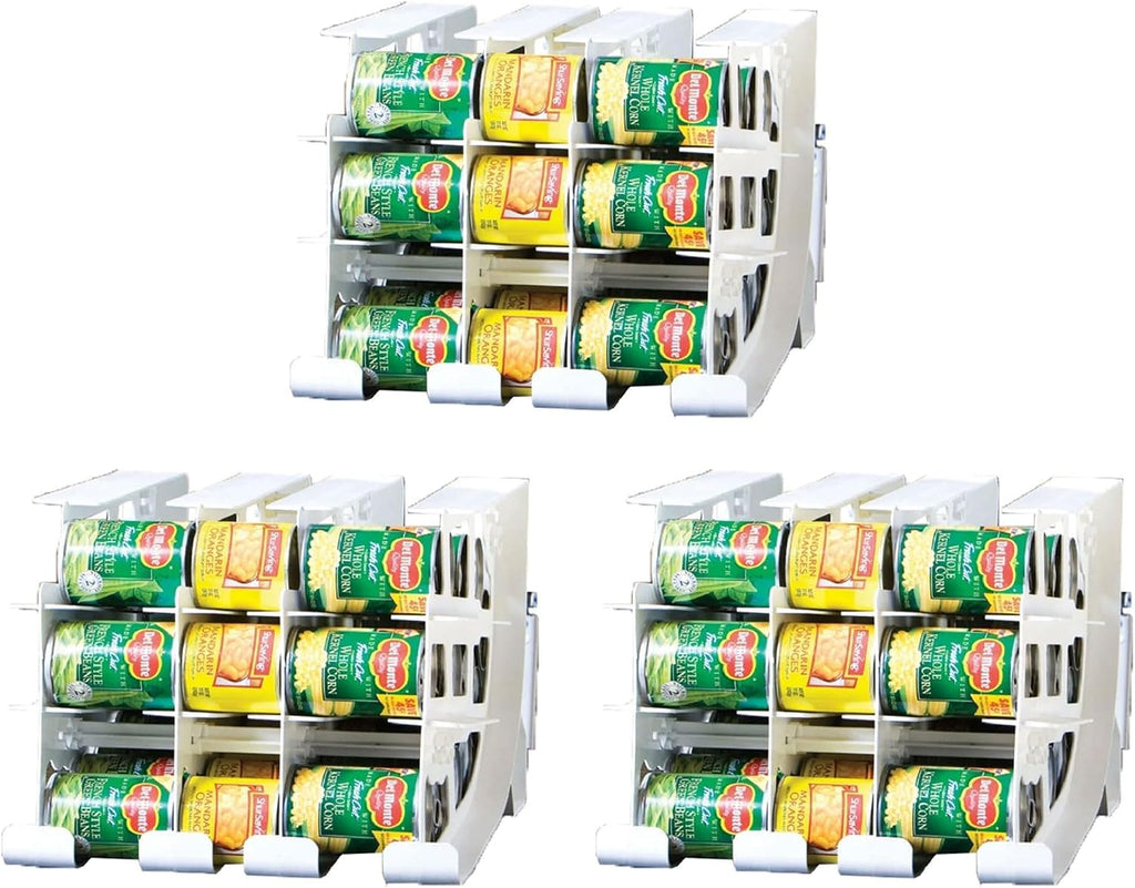 FIFO Can Tracker 3-Pack - 3-Tier Rotating Food Can Organizer for Pantry, Expandable Soda Can Storage for Kitchen, Holds 54 Cans of Food or Soda