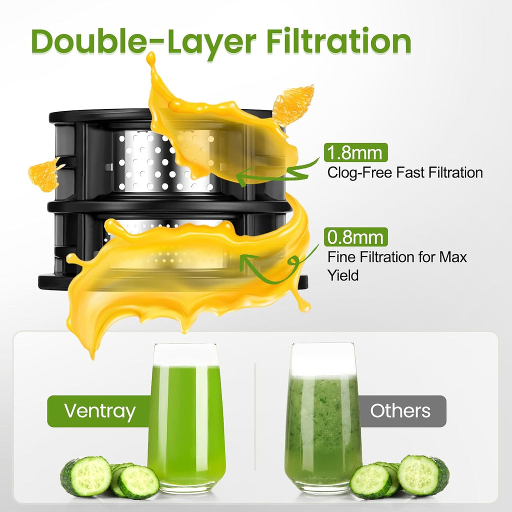 Ventray Cold Press Juicer, Slow Masticating Juicer Machine with 4.7' Wide Feed Chute for Whole Vegetables & Fruits, Juice Extractor High Juice Yield, Easy to Clean