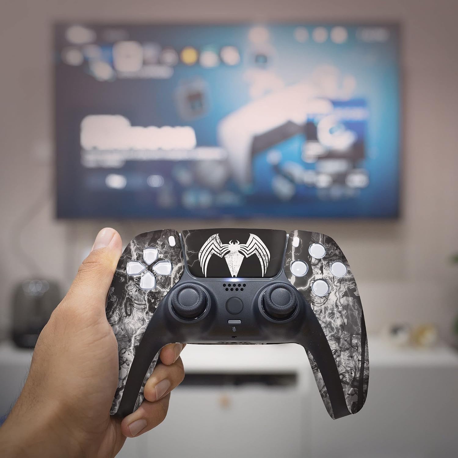 Vennom Custom PS-5 Controller Wireless compatible with Play-Station 5 Console by BCB Controllers | Proudly Customized in USA with Permanent HYDRO-DIP Printing (NOT JUST A SKIN) (MODDED)