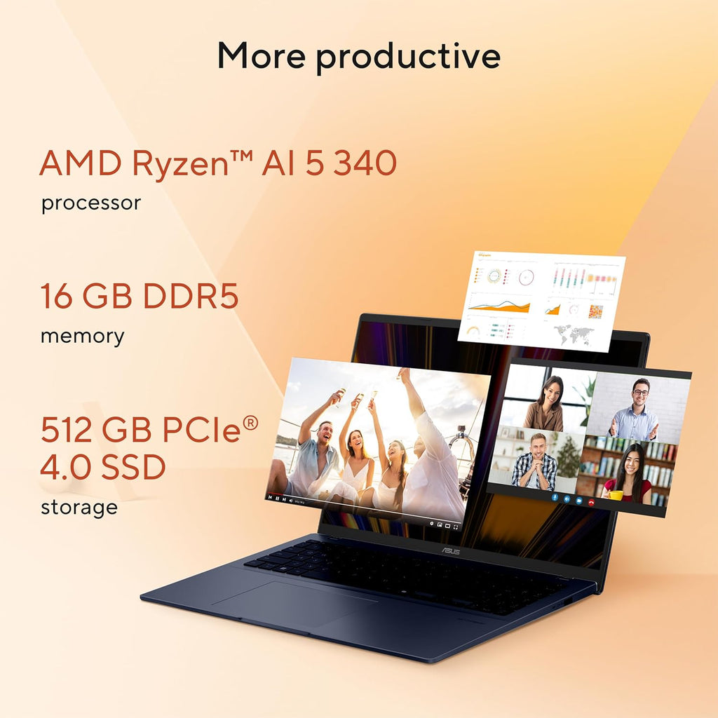 ASUS Vivobook 16 Laptop, Copilot+ PC, 16' WUXGA 60Hz Display, AMD Ryzen AI 5 340 with XDNA NPU, AMD Radeon Graphics, 16GB RAM, 512GB SSD, Quiet Blue, M1607KA-DS54