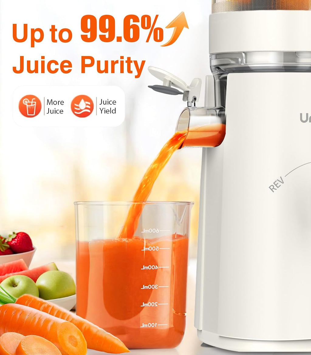 Juicer Machines, 2-in-1 Cold Press Juicer for Juice & Sorbet, suit for Vegetable and Fruit with 5-Inch Wide Chute, Powerful Masticating//High-Yield High Nutrients/Rev Mode/Easier Clean (White)
