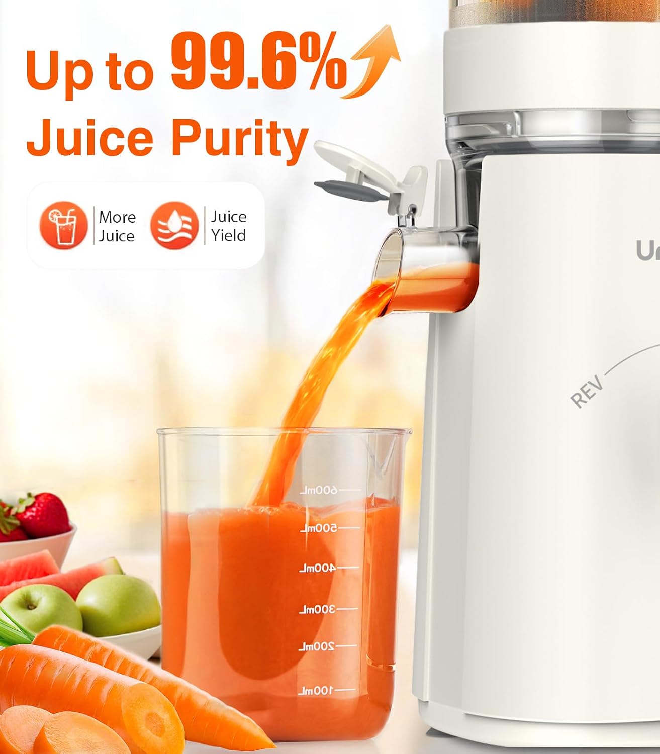 Juicer Machines, 2-in-1 Cold Press Juicer for Juice & Sorbet, suit for Vegetable and Fruit with 5-Inch Wide Chute, Powerful Masticating//High-Yield High Nutrients/Rev Mode/Easier Clean (White)