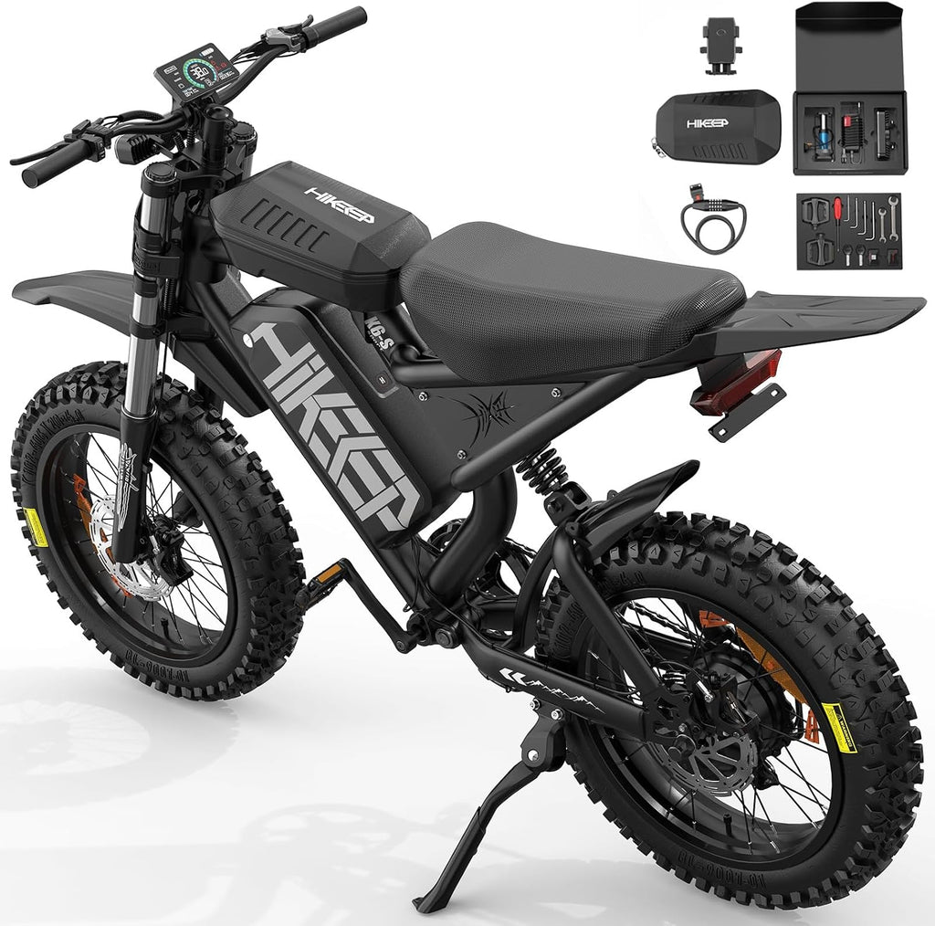 HiKeep Electric Dirt Bike for Adults - Peak 1500W/3000W Electric Bikes, 28-35MPH, 48V/52V 15.6Ah/25Ah/40Ah, 70-120 Mile(PAS Mode), 16/20 Inch All-Terrain Fat Tire Electric Motorcycle