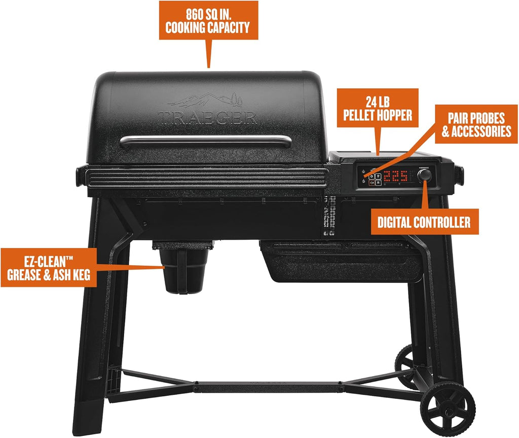Traeger Grills Woodridge Electric Wood Pellet Grill and Smoker, Wi-Fi Temperature Control up to 500 Degrees, 860 Sq. In. Cooking Capacity, 6-in-1 for Outdoor Grilling, Smoking, and BBQ, TFB86MLH